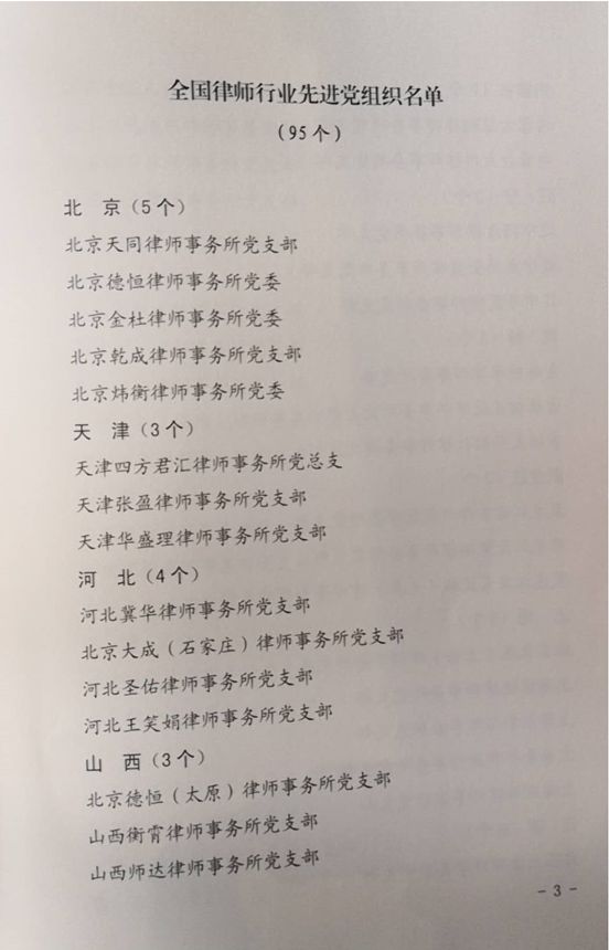 炜衡北京所、延安所荣获“全国律师行业先进党组织”荣誉称号