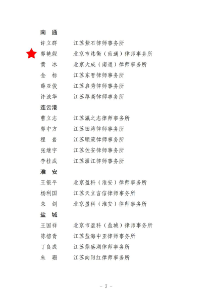 炜衡南通所郭艳妮律师荣获“江苏省律师行业优秀党员律师”称号